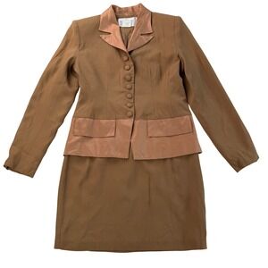 Hugo Buscati Skirt Suit Vintage 90s Power Suit Corporate Core Camel Bronze Sz 6